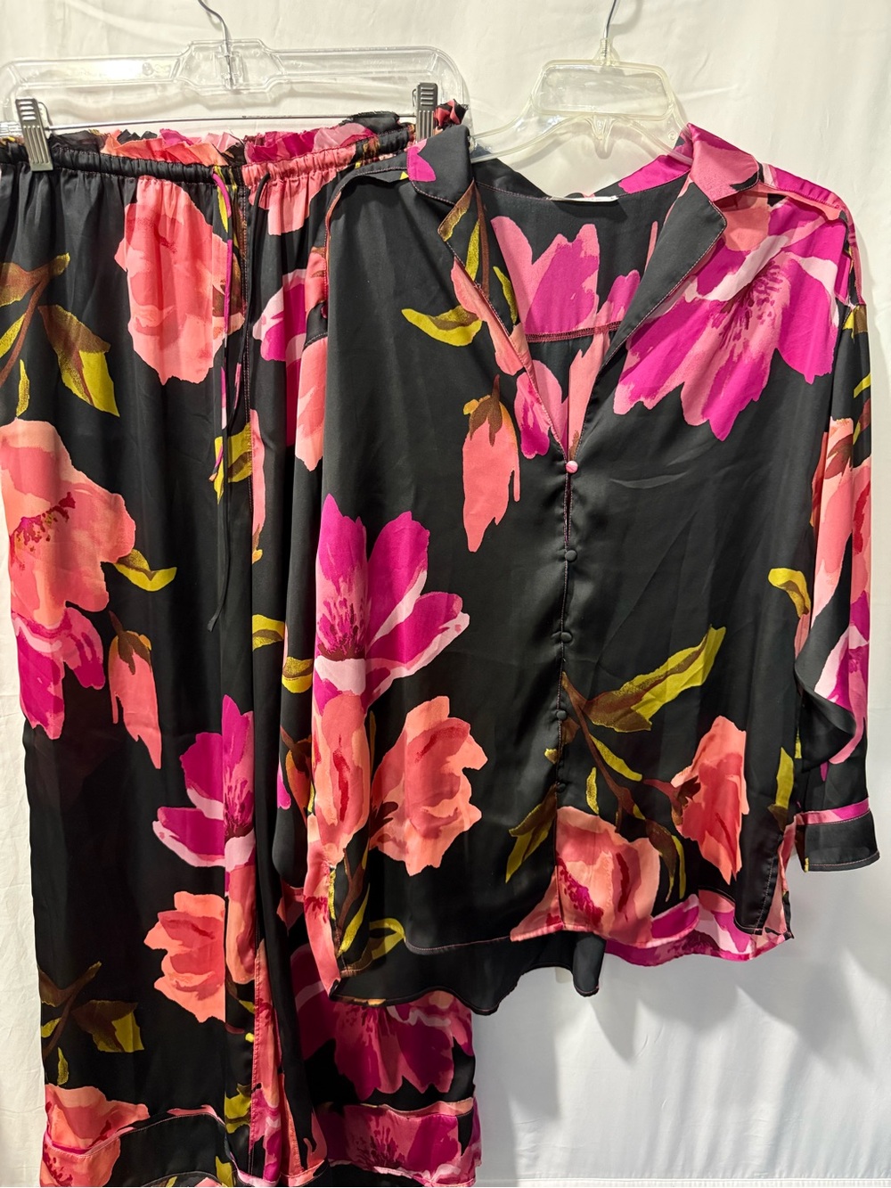 Free People Black Floral Button-Front Pajama Set - Pink & Coral Bloom